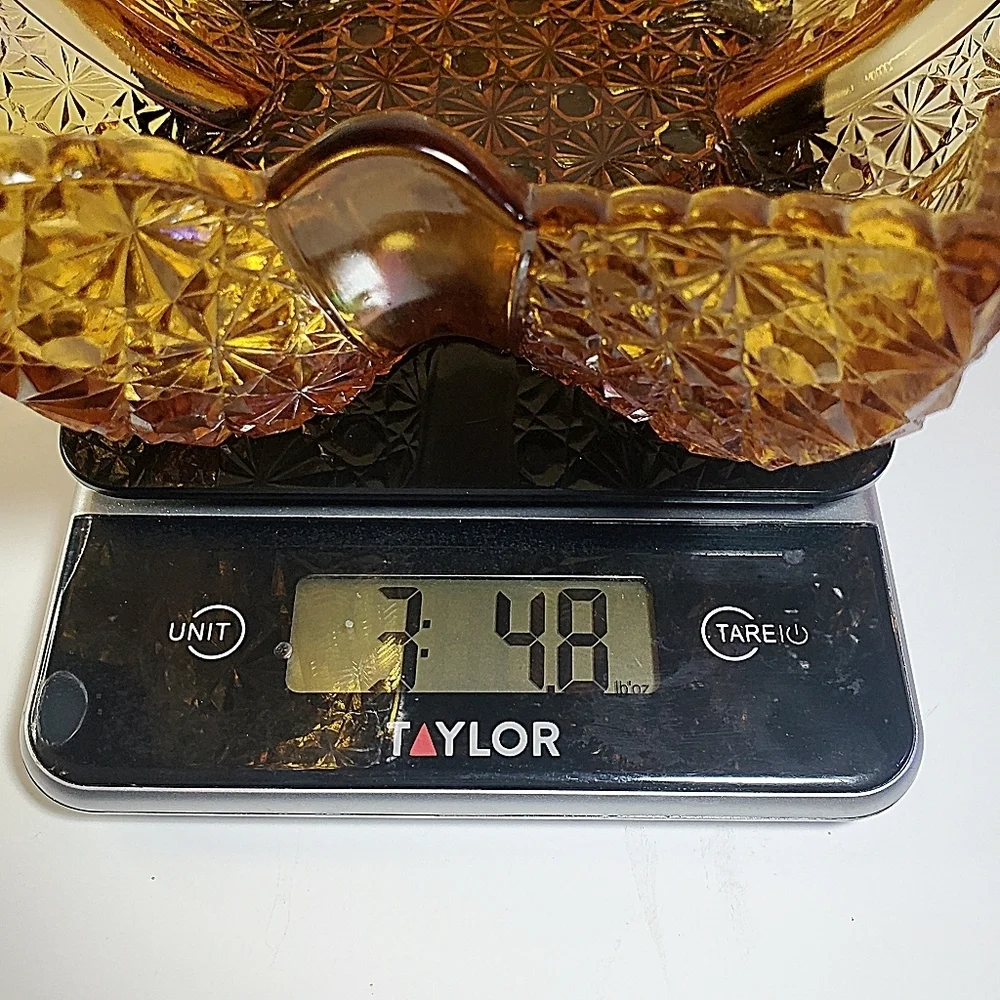 VINTAGE - L.G. Wright's Daisy & Buttons Diamond Amber Bowl Rare Find EUC